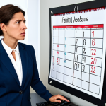 Tax Deadline Awareness**

A fully clothed professional woman looking stressed at a calendar with a tax deadline highlighted, in a bright, modern office. She is wearing a modest business suit. The scene emphasizes the importance of meeting tax deadlines. Safe for work, appropriate content, fully clothed, professional, perfect anatomy, correct proportions, well-formed hands, proper finger count, natural pose, high quality, family-friendly.

**