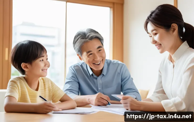 상속세 면제 조건 - **Prompt 1: Family Planning for a Secure Future**
    A warm, brightly lit scene in a modern Japanes...
