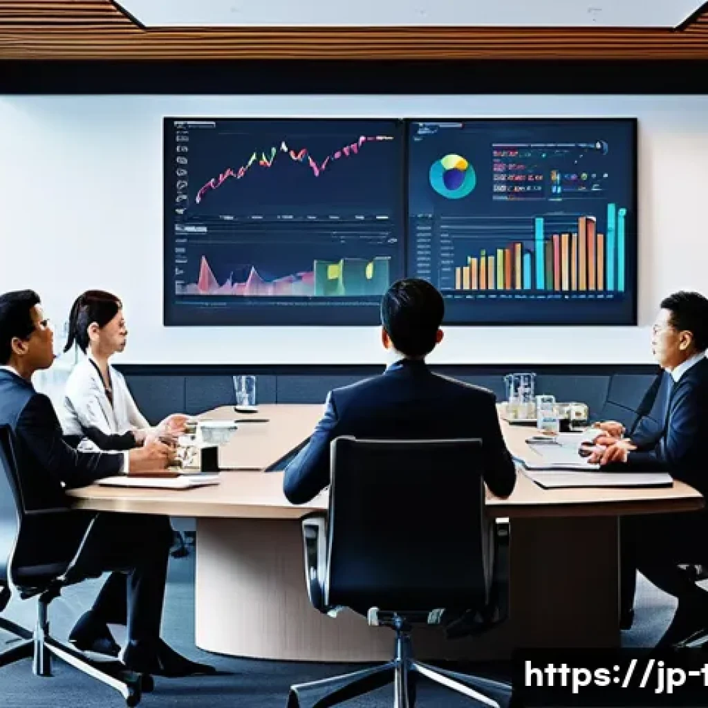 법인세율 변화 추이 - A modern corporate office environment with diverse business professionals discussing global tax stra...