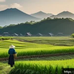 농지 취득과 세금 문제 - A serene Japanese rural landscape showcasing a newly purchased agricultural field bordered by tradit...