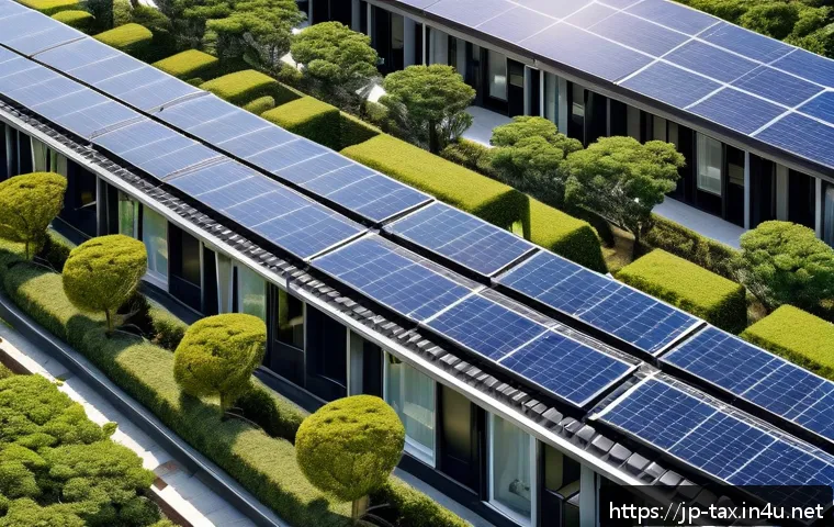 주택임대사업자 세금 혜택 - A modern Japanese apartment building exterior during daytime, showcasing solar panels on the roof an...