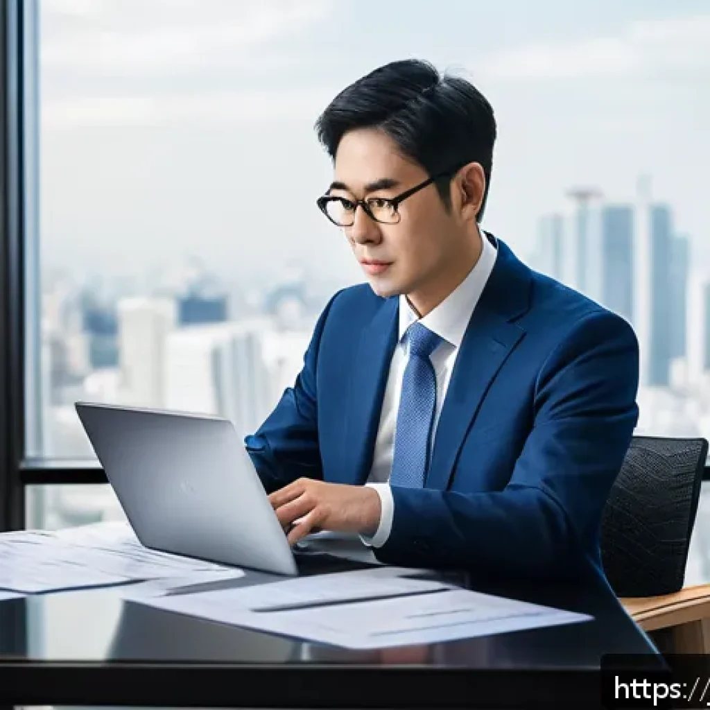 외국인 투자자의 세금 - A modern Japanese office setting where a professional foreign investor in business attire is careful...