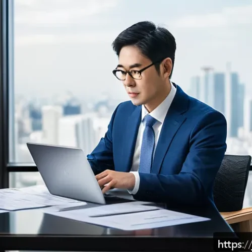 외국인 투자자의 세금 - A modern Japanese office setting where a professional foreign investor in business attire is careful...