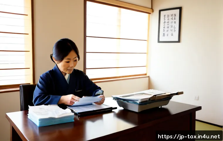 연말정산에서 놓치기 쉬운 공제 - Photorealistic Japanese household tax preparation scene, middle-aged Japanese woman at a tidy dining...
